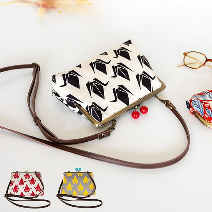 楽天市場】亥之吉 6寸ポシェットがま口 [おりづる] 折鶴 赤 黄 黒 日本  