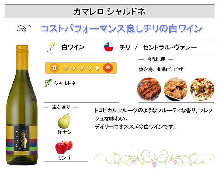 楽天市場 白ワイン カマレロ シャルドネ チリワイン 辛口 母の日 ワイン 日本酒の神田商店
