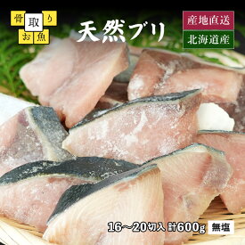 骨取り ブリ 北海道産 天然ブリ 無塩 無添加 冷凍 切身 パック 計600g 1切30g前後 約16～20切入 一切れずつになっている使いやすいタイプさらにパックはチャック付き！1パック600g入り 骨なし 鰤 骨抜き 切り落とし ぶり 切り身 切り落とし 切落し 魚