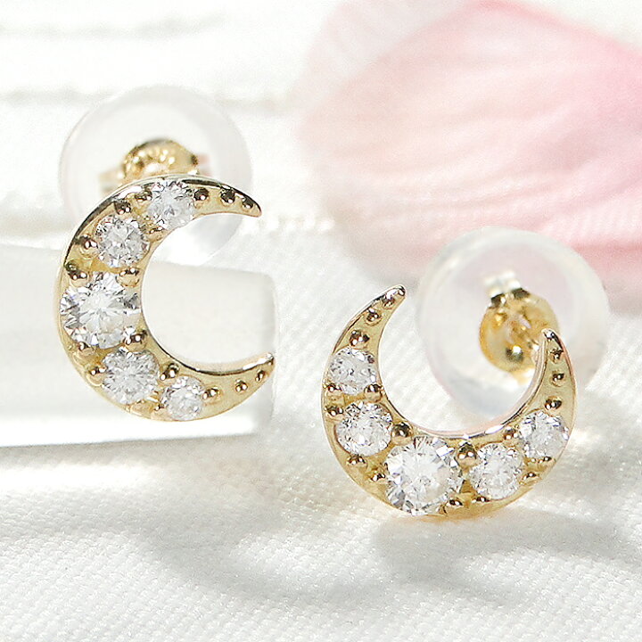 楽天市場】K18YG/Pt900 三日月モチーフダイヤモンド ピアス【0.20ct 