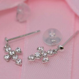 クロス キュービック 十字架 ピアス K10WG 10金 ホワイトゴールド ピアス レディース 人気 送料無料