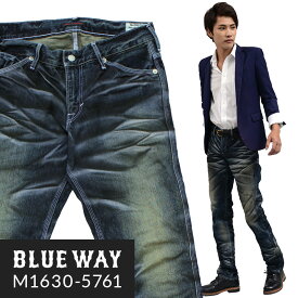 BLUEWAY:ビンテージデニム・エンジニアインカットジーンズ(ブラックシェーバー):M1630-5761 S-LL ブルーウェイ ジーンズ メンズ デニム 裾上げ 日本製