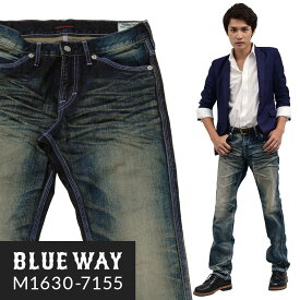 BLUEWAY:ビンテージデニム・エンジニアインカットジーンズ(ダイハード2):M1630-7155 S-LL ブルーウェイ ジーンズ メンズ デニム 裾上げ 日本製