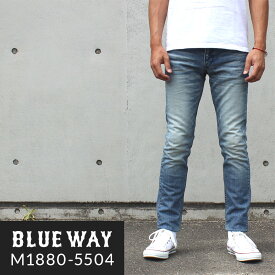 BLUEWAY:ソリッドストレッチデニム・タイトスリムジーンズ（ハードビンテージ）:M1880-5504 S-LL ブルーウェイ ジーンズ メンズ デニム 裾上げ 日本製