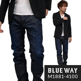 BLUEWAY:ソリッドストレッチデニム・レギュラーテーパードジーンズ（ダークビンテージ）:M1881-4100 S-LL ブルーウェイ ジーンズ メンズ デニム 裾上げ 日本製