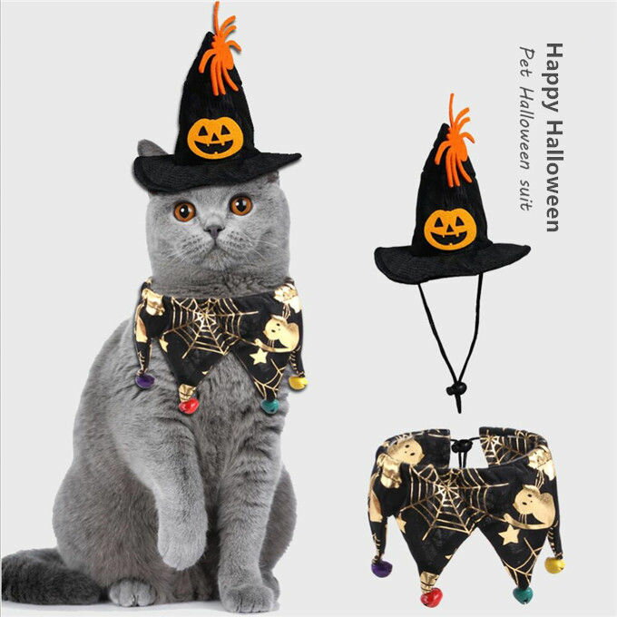 帽子+スカーフ ハロウィン変身　犬用 猫ちゃん 帽子 猫用 首輪 ストール アクセサリー クリスマス ペット用 帽子 コスプレ ペット用品 可愛い 散歩 写真記念 撮影 コスチューム 簡単変装 犬猫用帽子 ハロウィン 仮装　コスプレ ハロウィン 衣装 仮装