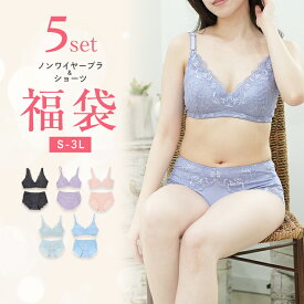 ノンワイヤーブラ＆ショーツ5セット おまかせ福袋 お得セット お買い得 綿混 レース S M L LL 3L
