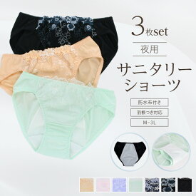 【ポイント10倍！】サニタリーショーツ3枚セット おまかせ福袋 M L LL 3L《ナイト用・羽根付対応》