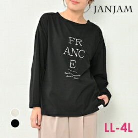 メール便対応 大きいサイズ レディース Tシャツ 長袖 ロゴプリント 前後2way カットソー トップス LL/3L/4L ゆったりサイズ ぽっちゃり女子 プラスサイズ