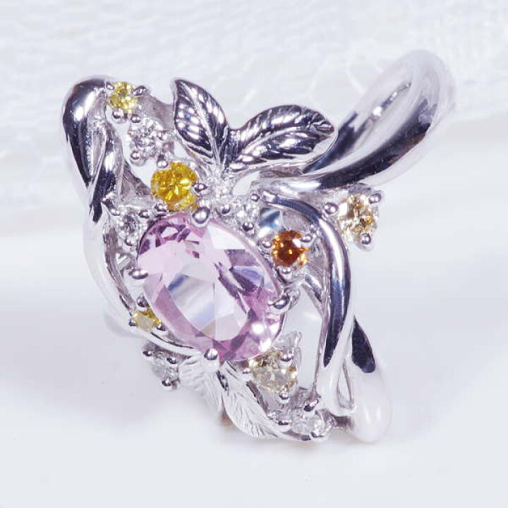 モルガナイト ダイヤ リング 18金ホワイトゴールド フラワー ピンクアクアマリン 4月誕生石 3月誕生石 デコールビジュ プレシャスジュエリー | I Love ジュエリー