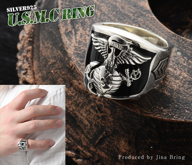 送料無料 【U.S.A USMC】USA イーグル シルバー925 リング アメリカ 海兵隊 EGA ミリタリーリング カレッジリング 鷲 メンズ  レディース ユニセックス ギフト プレゼント | JINA BRING