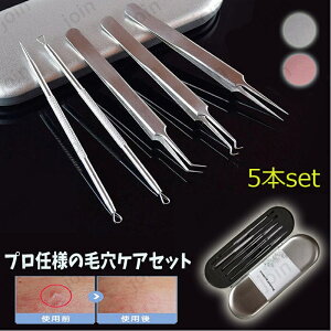 br27#5本set毛穴ケア いちご鼻 角栓取り 角栓除去 ニキビ針 にきび針 黒ずみ取り ニキビ取り 専用キット ケース付き 角栓プッシャー
