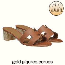 エルメス HERMES サンダル オアジス ゴールド ピキュール エクリュ レザー ヒール 5cm ミュール 新品 Sandales Oasis Gold Piqures Ecrues H071002Z 03375