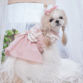 犬の服 犬服 春夏【きゃんナナ】ウエストシャーリングワンピース SS-Lサイズ ペットウェア プードル チワワ CANNANA キャンナナ きゃんなな ピンク グリーン フリル リボン