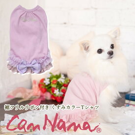 犬服 ワンピース 裾フリルリボン付き くすみカラーTシャツ ピンク パープル SS-Lサイズ 小型犬 チワワ マルチーズ シーズ プードル 重ね着