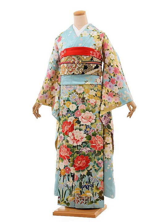 楽天市場】【振袖】〔貸衣装〕振袖レンタル758手描き友禅水色花〔結婚 