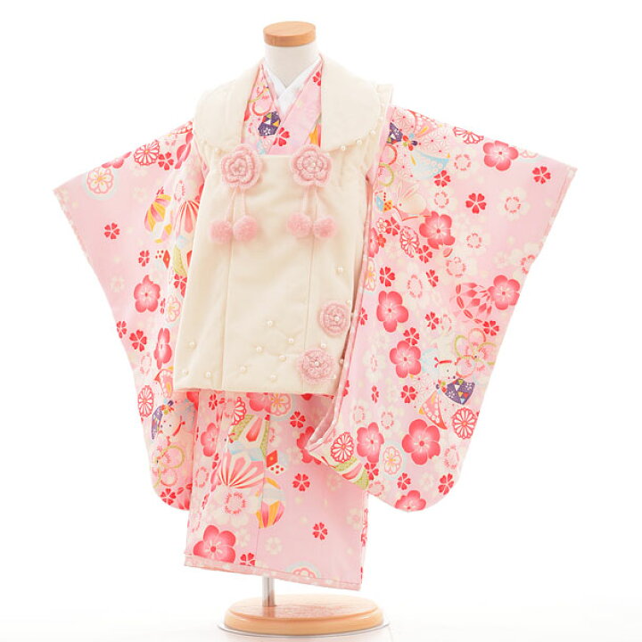 楽天市場 七五三 着物 3歳 被布セット 女の子 ブランド 753 レンタル 0380 Pom Ponette 白 桃 ３歳女の子 新品足袋プレゼント ブランド753 子供 きもの 七五三 ３歳被布セット 往復送料無料 フルセット Fy16ren07 京都かしいしょう