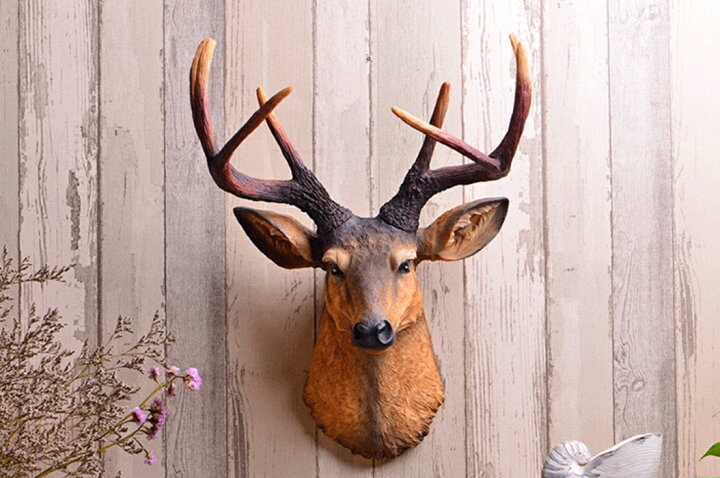 楽天市場】超リアル 茶色 壁掛け 鹿 オブジェ 木製 剥製 インテリア  