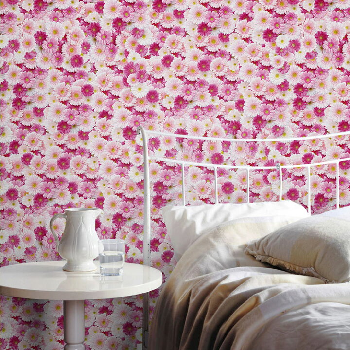 楽天市場 壁紙 フリース壁紙 Jebrille Wallpaper フラワー ガーベラ ピンク プチ 巾46cmx10m 花柄 おしゃれ はがせる壁紙 貼ってはがせる壁紙 かべがみ革命