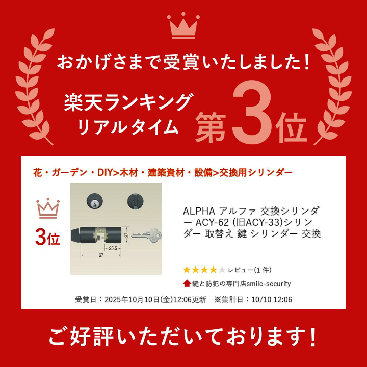 楽天市場】ALPHA アルファ 交換シリンダー ACY-62 (旧ACY-33