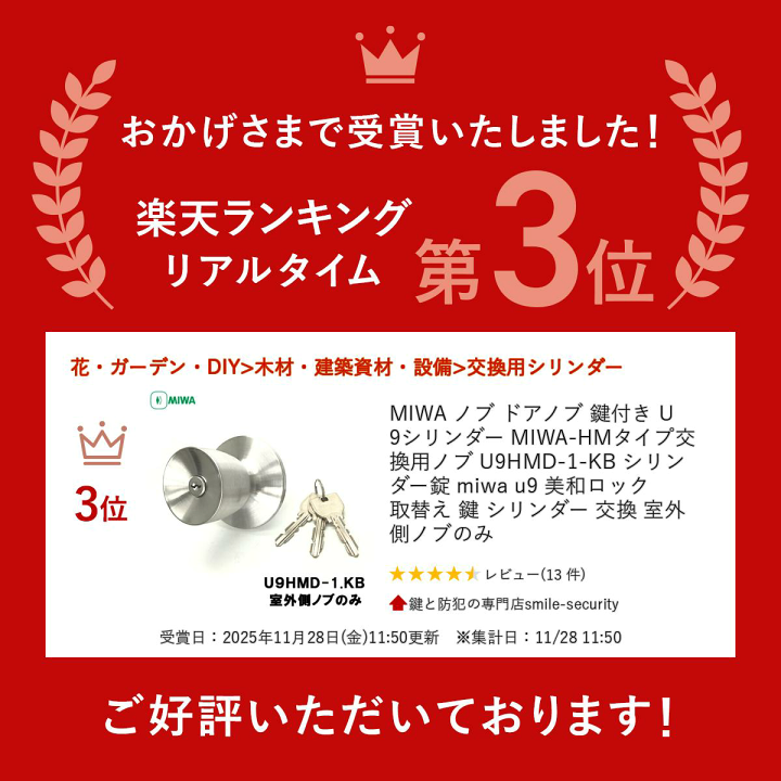 楽天市場】【ポイント5倍】12/11日01:59分までMIWA ノブ ドアノブ 鍵
