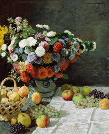 【送料無料】絵画 油彩画複製油絵複製画/クロード・モネ 花と果物のある静物 【すぐに飾れる豪華額縁付 キャンバス】