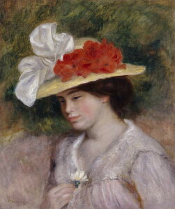 油絵 ピエール＝オーギュスト・ルノワール 花で飾られた帽子をかぶった女 F12サイズ F12号 606x500mm 油彩画 絵画 複製画 選べる額縁 選べるサイズ