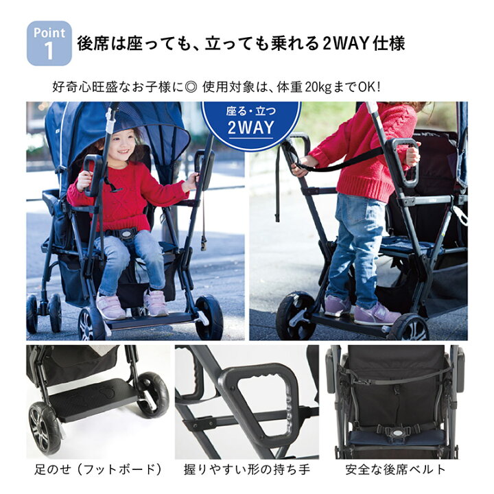 楽天市場】二人乗りベビーカー 二人でゴー ネイビー 二人乗り 双子 