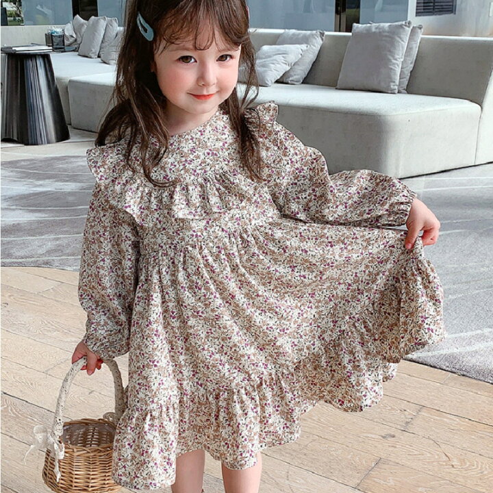 bibiy ワンピース 楽天市場】【即納】フリル 花柄 ワンピース キッズ服 ベビー服