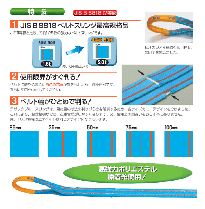 楽天市場】TESAC ブルースリング 100mm×3m(荷重4.0t) JIS4等級 両端