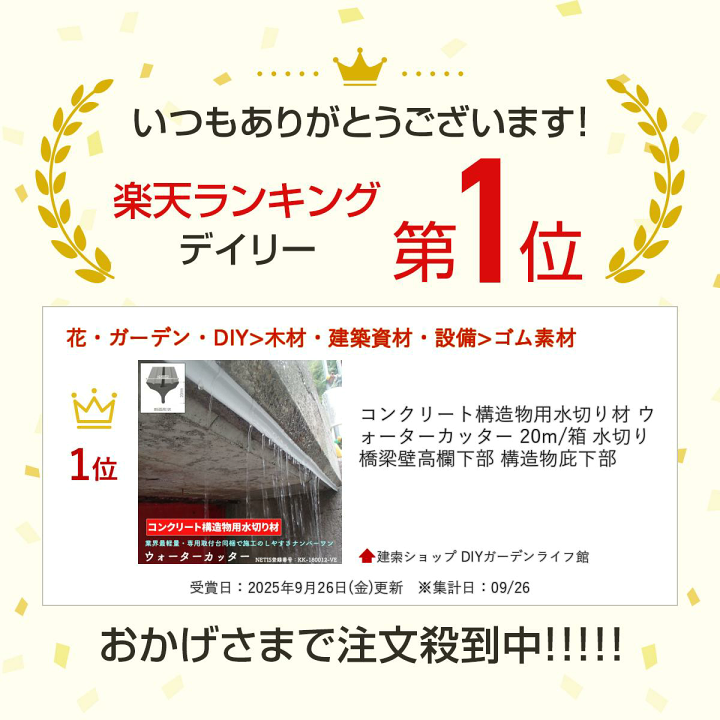 ウォーターカッター【コンクリート構造物用水切り材】 コンクリート構造物用水切り材 ウォーターカッター 20m/箱