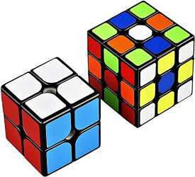 QiYi マジックキューブ 2個 セット 2x2 3x3 2022最新 Magic Cube 魔方 競技用 立体パズル ポップ防止 (ブラック 2個)