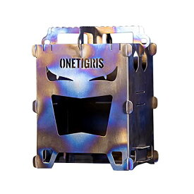 OneTigris ROCUBOID チタン ミニ焚き火台 ソロストーブ ウッドストーブ 組立簡単 アウトドア キャンプ 軽量 コンパクト 折りたたみ 収納バッグ付き (悪魔の顔)