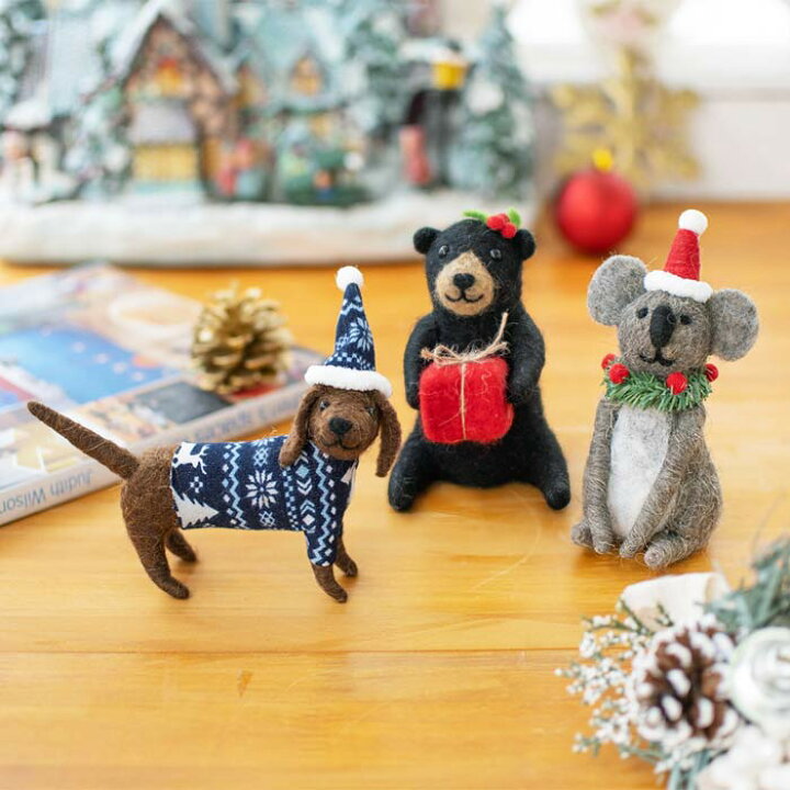 楽天市場】クリスマス 動物 フェルト 人形 アニマル オブジェ かわいい 
