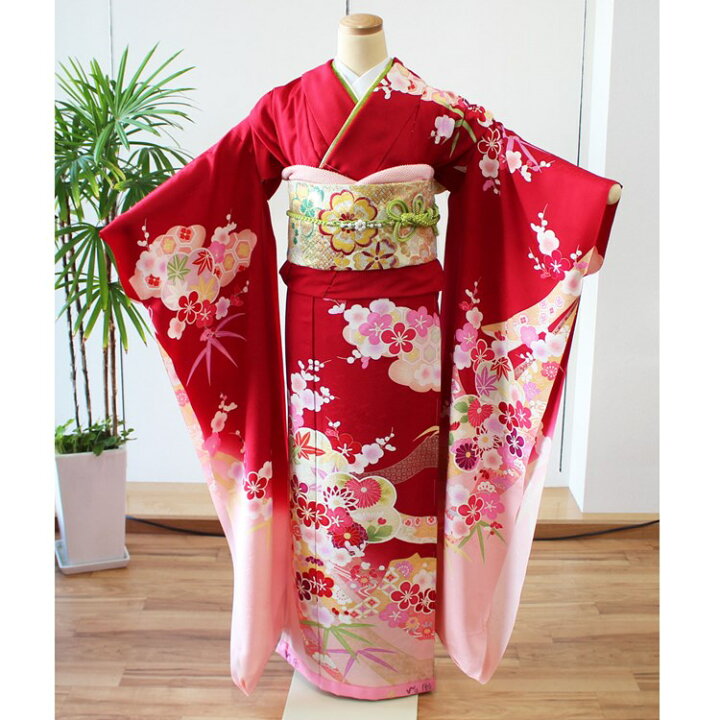 楽天市場】振袖 正絹 格安 新品 仮絵羽 生地 単品 正絹 未仕立て品 赤