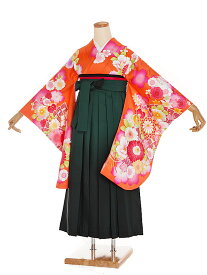 小学生卒業式袴 レンタル 女の子 レンタルA011 オレンジ地桜×緑袴 着物レンタル 袴レンタル 小学校卒業式 ジュニア着物レンタル 小学生卒業式袴 レンタル 卒業式袴セット 小学校卒業式 小学生卒業式袴 レンタル 袴フルセットレンタル小学生卒業式袴【レンタル】