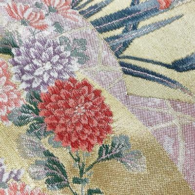 袋帯 四季の鮮やかな花模様 地紙紋 金糸 O-3176 | リユース着物わびさび　楽天市場店