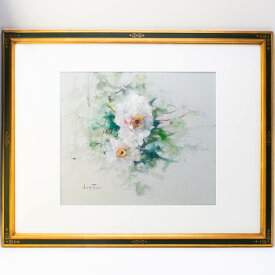 【真作】寺井重三 「牡丹」 パステル F10号 直筆サイン 額装 #38208YR