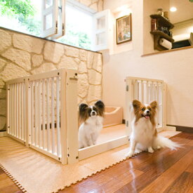 kiinus(キーヌス) [ コーナーゲート F 60XL ] 小型犬用 ペットゲート ペットフェンス L字型 ドア付き 置くだけ 室内用 木製 ペット家具 日本製