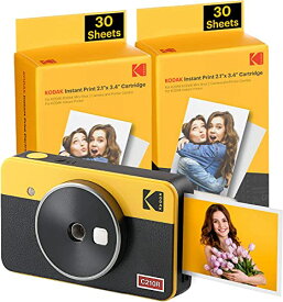 コダック KODAK Mini Shot 2 Retro 4PASS 2-in-1インスタントカメラ フォトプリンター(5,3x8,6cm) 68枚バンドル,イエロー