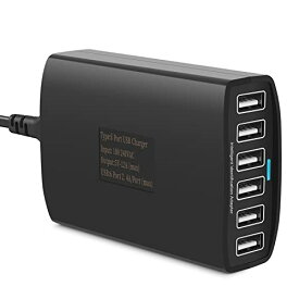 USB充電器高速60 WマルチポートUSB充電器6ポートUSBデスクトップ充電ステーションハブは、スマートフォン、iPhone、サムスン、ファーウェイ、アイパッド、デスクトップなどに適したPowerSmart技術を採用している