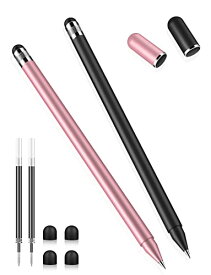 タッチペン MEKO 2本セット 2in1 スタイラスペン タブレット スマートフォン ス iphone iPad Android たっちぺん イラスト ツムツム ゲーム スマートフォン ペン 2本+交換ペン先 4+水性ボールペン替芯 2