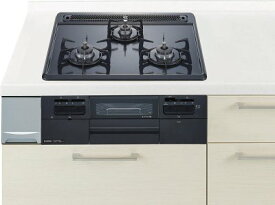 ガスコンロ ハーマン製（Panasonic）QSEW32T5W　3口コンロ　ホーロートップ　両面焼きグリル　幅60cm　ブラック　ラクシーナ