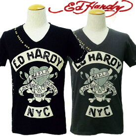 【★300円OFFクーポン＆ポイント5倍★6月4日20：00～6月11日01：59迄】エドハーディー Tシャツ メンズ Ed Hardy ラブキル スカル スパンコール ビンテージ加工 スタッズ M02VTG052 エド・ハーディー edhardy タトゥー ダメージ加工