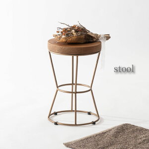 スツール 椅子 イス サイドテーブル プランターベース 円形 丸 スチール アンティークゴールド 天然木 チーク おしゃれ シンプル ナチュラル 寝室 ソファーサイド 玄関 ハンドメイド 職人手