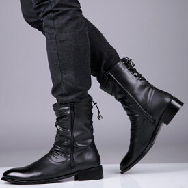 エンジニアブーツ 靴 サイドジップ サイドジッパー ミディアム ショート黒 ブラック ベルト シンプル 身長5cmUP 送料無料