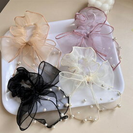 シュシュ リボン ヘアアクセサリー パール シースルー 韓国ファッション 大人 子供 女の子 キッズ 浴衣 七五三 発表会 パーティー 送料無料 メール便