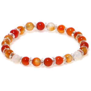 色の変化が楽しいミックスカーネリアン 6mm & 水晶 愛情 ブレスレット【4月 8月 誕生石】【15cm 16.5cm 18cm】情熱 浄化 健康 リズム ギフト 数珠 念珠 天然石 パワーストーン レディース メンズ