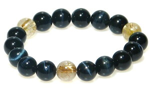 AAA ホークスアイ(ブルータイガーアイ)&ルチルクォーツ 10mm 直観 ブレスレット【16.5cm 18cm 20cm】【10月 誕生石】虎目 行動力 直観力 強運 数珠 念珠 天然石 パワーストーン レディース メンズ