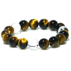 午(馬) 水晶 12mm&タイガーアイ（虎目石） 吉瑞 ブレスレット 【16.5cm 18cm 20cm 22cm 24cm】【10月 誕生石】 最強の午彫 虎目石 天然石 数珠 アクセサリー ジュエリー パワーストーン メンズ レディース